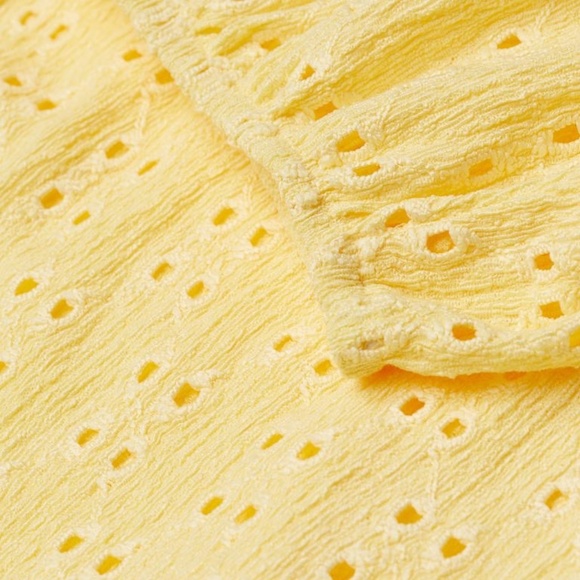 Divided by H&M Yellow Puff  Sleeve Eyelet Crop Top - Picture 2 of 9